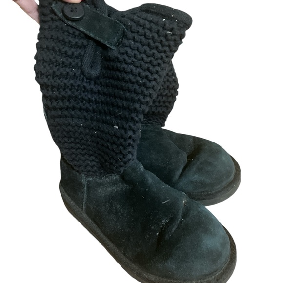 Girls black suede tall Ugg boots sweater top sz 1 winter boots fur lined winter - Picture 5 of 7